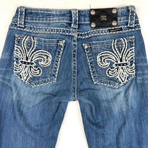 Vintage Y2K Miss Me Womens 27 Skinny Fleur De Lis Embroidered Pockets Jeans